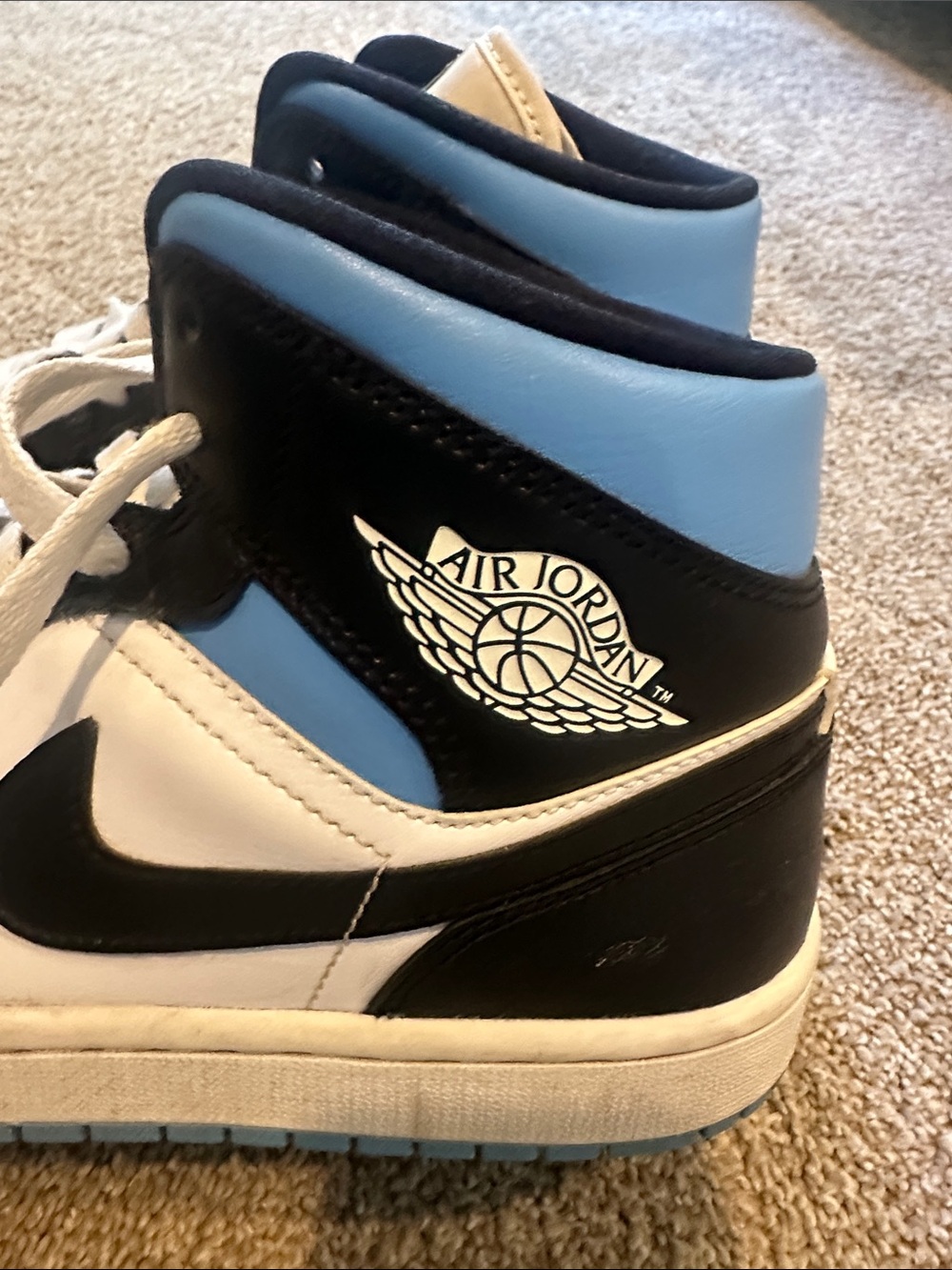 Nike Air Jordan 1 Mid White Black Light Blue Sneakers - Picture 3 of 5
